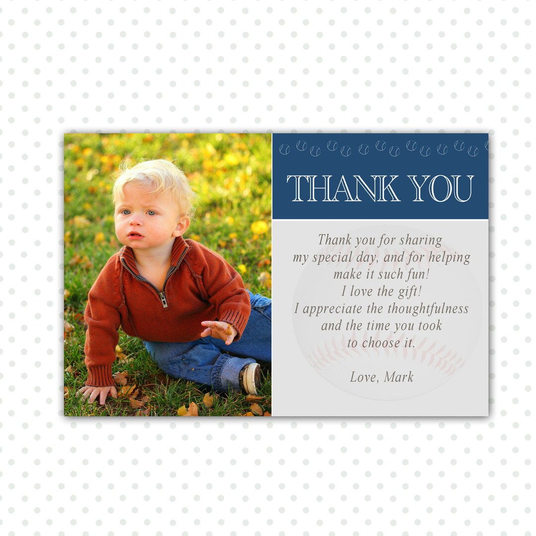 Printable Custom Blue Baseball Photo Thank You Cards Notes - Birthday ...