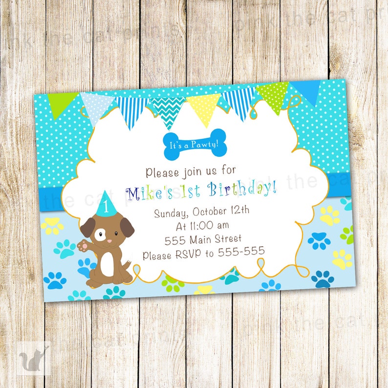 Puppy Birthday Invitation Card - Boy Pawty Party Paws Printable ...