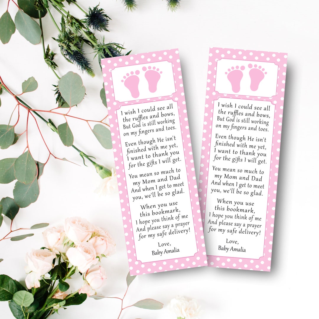 30 Cute Prints Bookmark for Baby Girl Shower Personalized Favors Pink ...