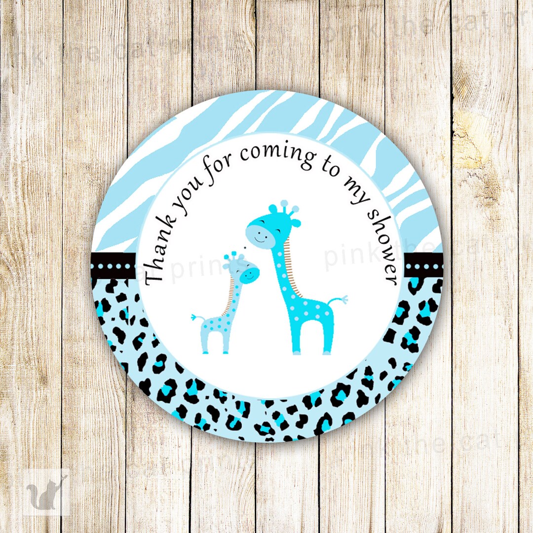 INSTANT DOWNLOAD Printable Jungle Tags Blue Giraffe Thank You Label - Zebra Leopard Animal ...