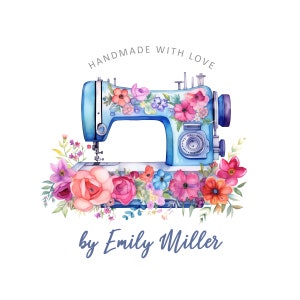 Sewing business logo, sewing machine logo, colorful sewing logo with flowers, sewing store logo, handmade sewing shop logo