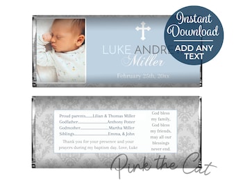 Personalisierte Junge Taufe Süßigkeiten Bar Wrapper mit Foto, einzigartige Gäste Party Gastgeschenke für jede religiöse Feier