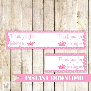 Princess Straw Flag Label Girl Birthday Pink Polka Dots, Princess Birthday Bash, Princess Baby Shower Printable File INSTANT DOWNLOAD image 1