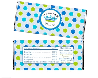 INSTANT DOWNLOAD Prince Baby Shower Party Candy Bar Wrapper - Blue Green Polka Dots Baby Boy Shower Favors Party Decoration