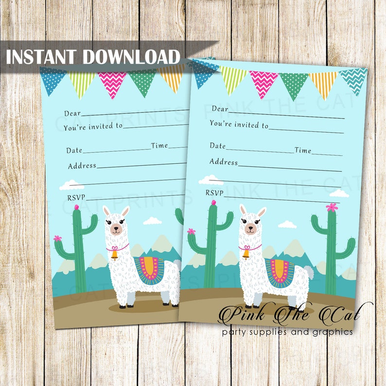Printable Alpaca Invitation Llama Invitation Download Alpaca | Etsy