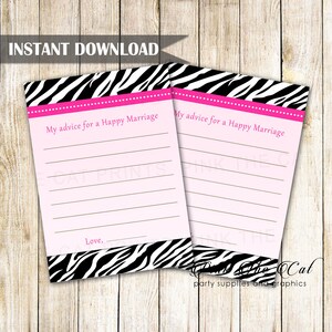 Tarjetas de consejos de despedida de soltera de cebra negra rosa caliente - Consejos para el matrimonio feliz despedida de soltera juego de ducha de boda imprimible DESCARGA INSTANTÁNEA