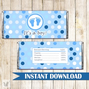 Es ist ein Junge Candy Bar Wrapper Blau Polka Dots Baby Shower Candy Bar Label Baby Boy Shower Favor Label Printable Shower Favor SOFORTIGER DOWNLOAD