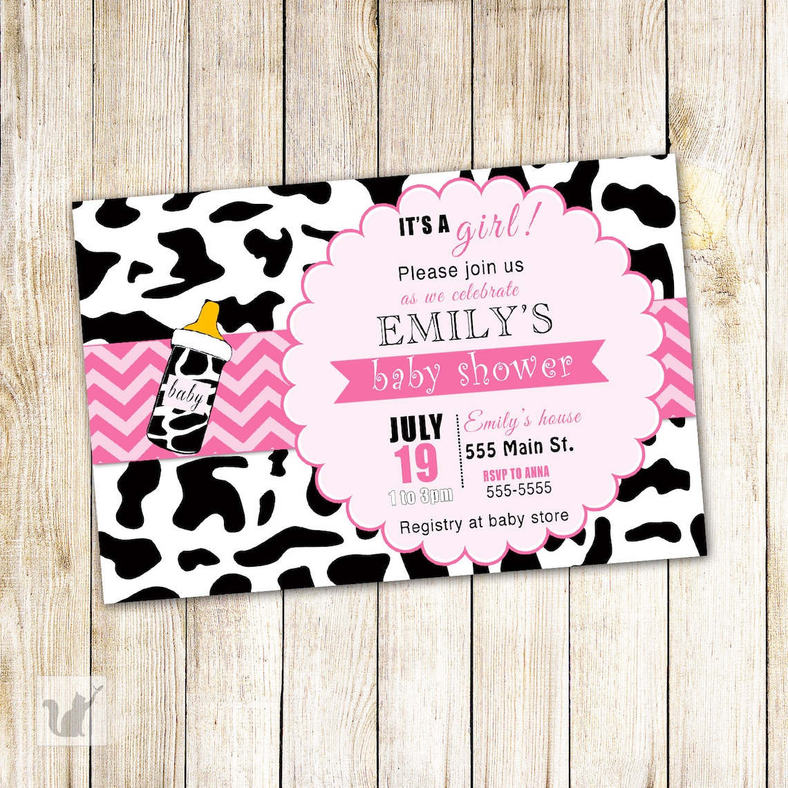 Cow Invitation Farm Pink Chevron Baby Girl Shower Printable Etsy