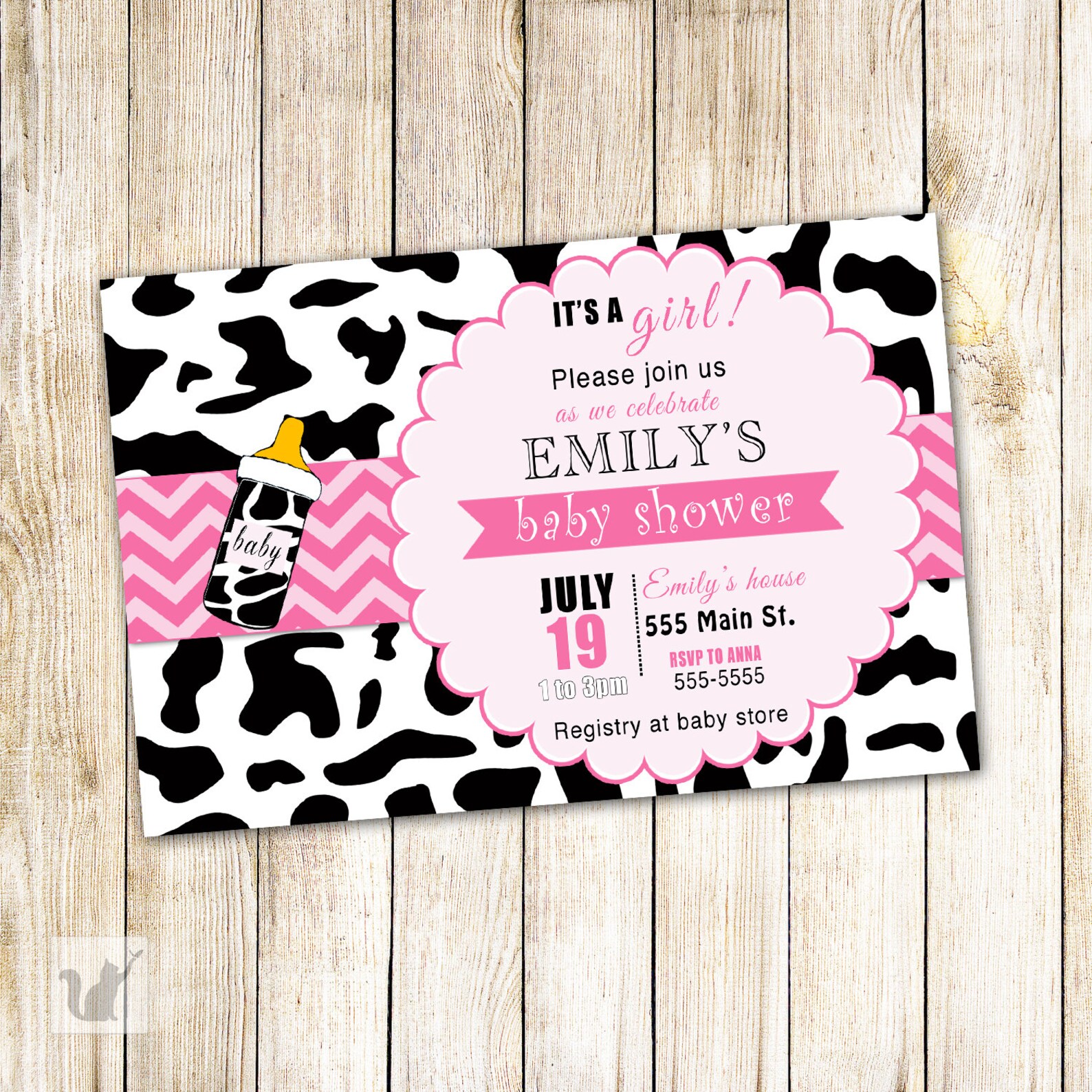 Cow Invitation Farm Pink Chevron Baby Girl Shower Printable Etsy