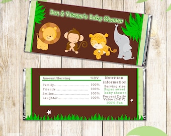 Candy Bar Wrapper Printable Personalized Jungle Zoo Safari Labels Stickers - Birthday Party Baby Shower Polka Dots Boy Custom Unisex  Wraps