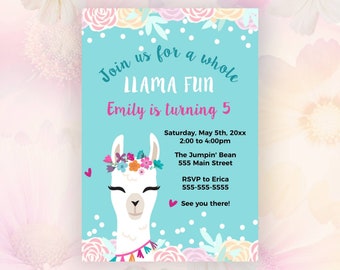 Llama Invitation, Llama Birthday Invitation, Alpaca Invitation, Girl Llama Party, Llama Invite, Llama Printables Diy, Instant Download