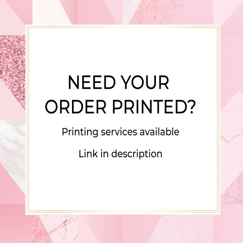 May include: A pink and white graphic with a gold border. The text reads "NEED YOUR ORDER PRINTED? Printing services available Link in description."