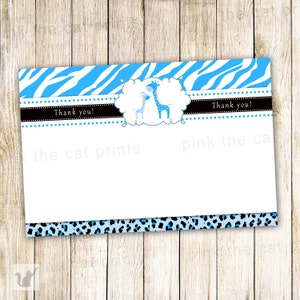 TÉLÉCHARGEMENT INSTANTANÉ Blue Giraffe Baby Shower Boy Blank Merci Card - Zebra Leopard Jungle Safari Design Notes manuscrites