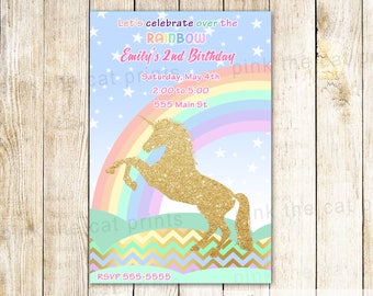 ON SALE Glitter Unicorn Invitation - Unicorn Birthday Invitation, Girl Unicorn Invitation, Unicorn Invitation Template Instant Download