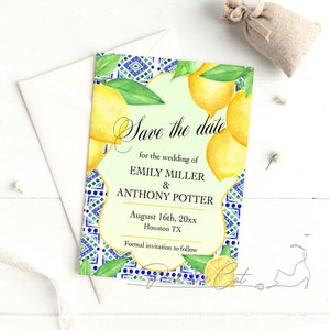 Salve a data de aniversário adulto de qualquer idade ou casamento limão cítrico, limão salve a data, cartões impressos personalizados em azul ou arquivo para impressão