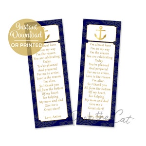 Maritime Lesezeichen für Jungen Babyparty, Anker Goold und dunkelblau Lesezeichen Babypartygeschenke, Lesezeichen Geschenke - digital oder gedruckt
