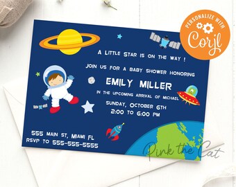 Astronaut invitation template boy baby shower, astronaut baby sprinkle invitation, editable space astronaut invitation instant download