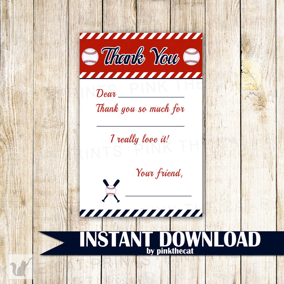 Baseball Thank You Card Baseball Thank You Note Baseball - Etsy