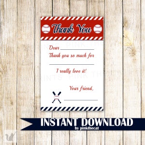 Honkbal dank u kaart Honkbal dank u nota nemen van honkbal verjaardag dank u kaart Blauw rood honkbal invulkaart Kinderfeest INSTANT DOWNLOAD