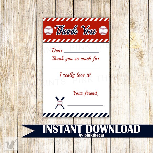 printable black white damask blank thank you card note wedding baseball thank you