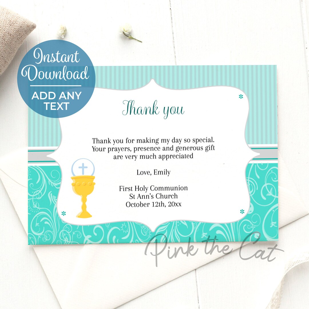 First Holy Communion Thank You Card Unisex Suitable for Boy or Girl