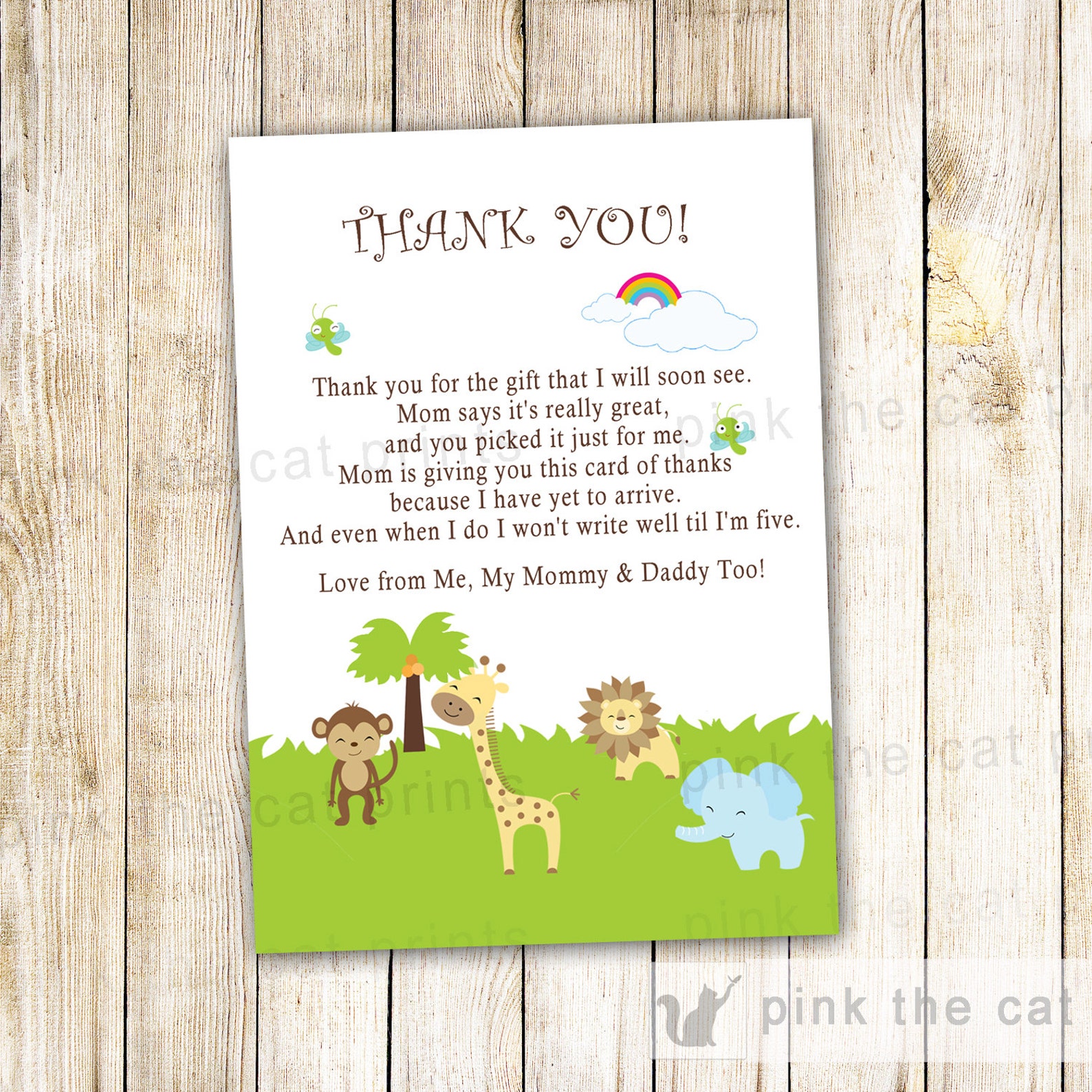 Jungle Thank You Card Jungle Thank You Note Jungle Baby Etsy