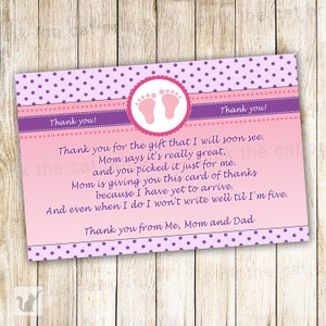 Polka Dots lila rosa Dankeskarte Baby Girl Shower Dankeschön rosa lila Notiz druckbare Dankeskarte SOFORTIGER DOWNLOAD
