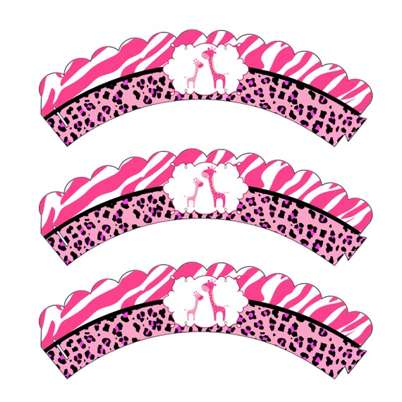 Pink Giraffe Baby Shower Cupcake Wrappers Zebra Leopard Baby Etsy
