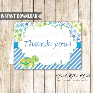 Turtle Thank You Card - Turtle Thank You Note - Under The Sea Greeting Card Folded Printable Kids Birthday Baby Shower Card INSTANT DOWNLOAD