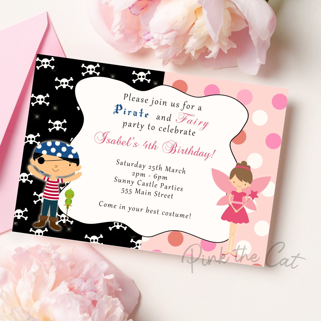 Fairy Pirate Invitation - Kids Costume Party Invite Pixie Printable ...