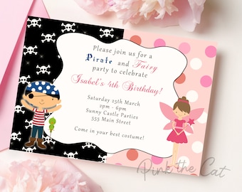 Fairy Pirate Invitation - Kids Costume Party Invite Pixie Printable Personalized Card Instant Download