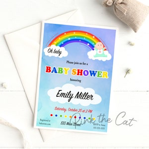 Rainbow baby shower invitations gender neutral for girl or boy, rainbow invitations, printable rainbow themed baby shower sprinkle invites