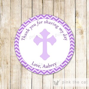 Girl Christening Thank You Tag - Purple Chevron Holy Communion Party Favor Christening Party Favors Party Label Printable Personalized