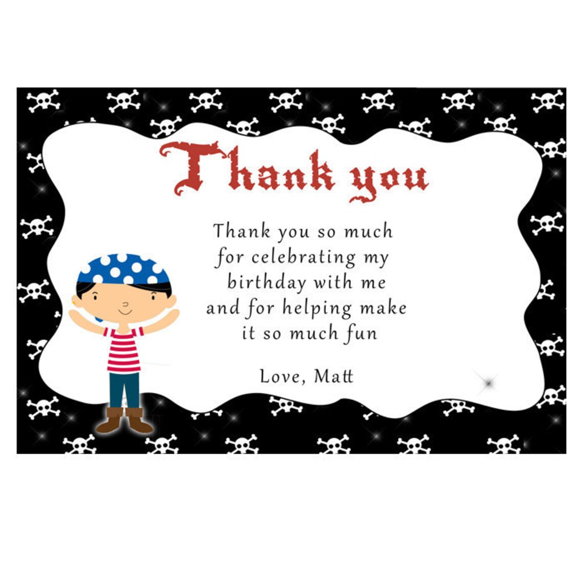 Printable Personalized Pirate Thank You Card Notes 1st 2nd | Etsy