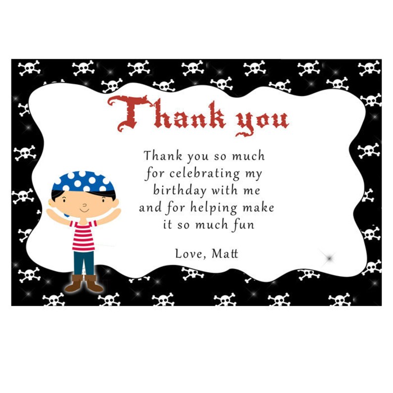 Printable Personalized Pirate Thank You Card Notes 1st 2nd Etsy