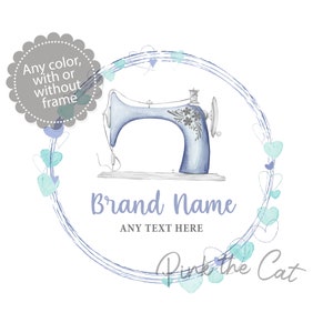 Sewing business logo branding package, sewing machine logo, watercolor sew logo, sewing store logo, handmade sewing shop logo, hearts logo