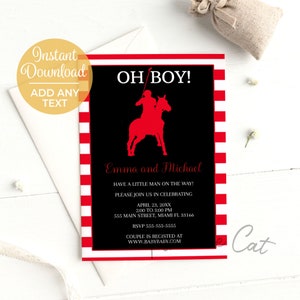 Polo Einladung, Polo Baby Dusche Einladung, junge Dusche einladen, Polo Geburtstagseinladung, Polo Thema Party rot schwarz Instant Download