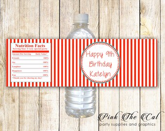 Printable Personalized Movie Red Stripes Water Bottle Labels Wrappers - Birthday Party Favors Baby Shower Items Birthday Favors Party Items