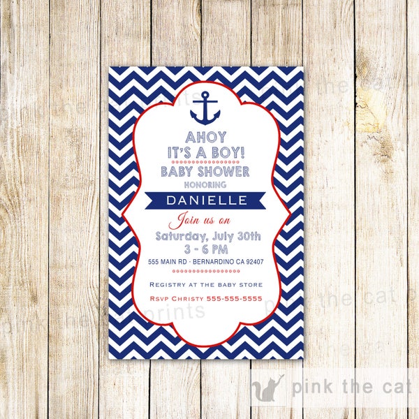 Nautical Invitation - Anchor Invitation Nautical Party Invitation Nautical Baby Shower Invitation Nautical Birthday Invitation Ahoy Invite