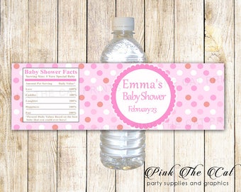 Pink Baby Shower Water Bottle Labels Printable Bottle Labels Template Personalized Water Labels With Name for Baby Shower Girl Pink Dots