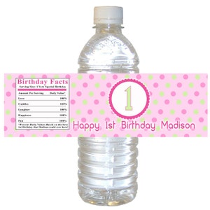Girl 1st Birthday Bottle Label 1st Birthday Party Bottle Label Pink Mint Green Bottle Label Party Bottle Label Printable Bottle Labels