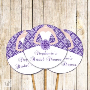 Printable Personalized Violet Purple Damask Bouquet Bridal Shower Wedding Cupcake Topper - Party Decoration Custom Birthday Sweet 16