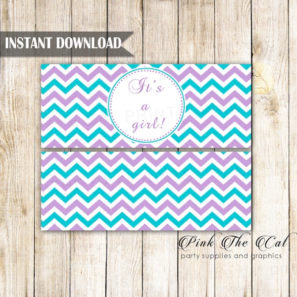 Purple Teal Chevron Candy Bar Label - Its a Girl Baby Shower Wrapper Pastel Colors Printable INSTANT DOWNLOAD