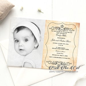 30 convites de batismo e primeiro aniversário rústicos personalizados com foto (conjunto de 30), convite de batismo de menina, convite de batizado de menina