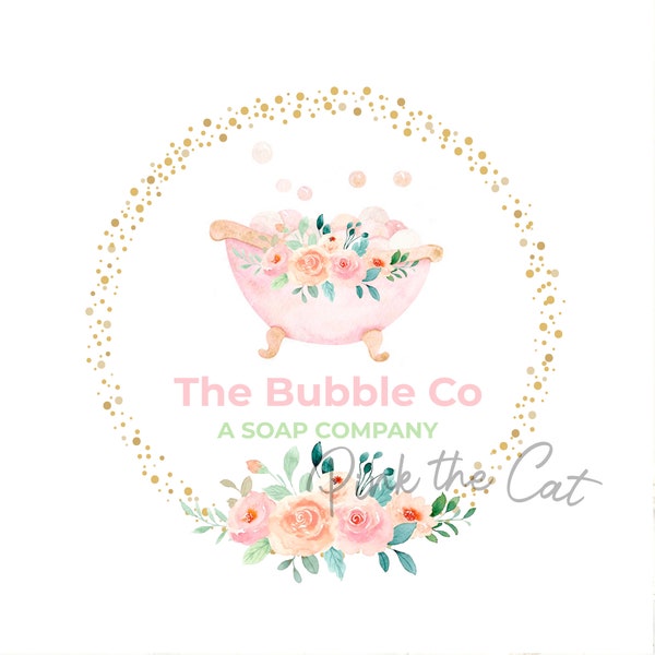 Soap and body lotions logo png for your etsy shop or any website or business, soaps and bath items in basket floral watercolor design