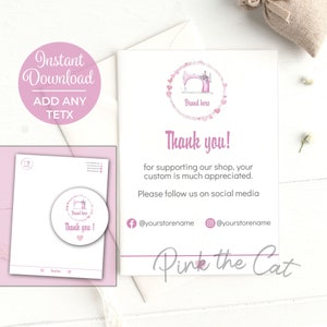 Confezione stazionaria aziendale macchina da cucire in argento rosa con carta intestata, biglietto di ringraziamento business, etichetta di ringraziamento aziendale, download istantaneo