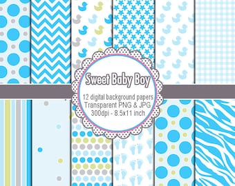 Clipart naissance garçon avec divers modèles - artisanat imprimable papier Scrapbook Design graphique téléchargement immédiat