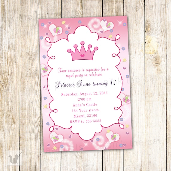 Carte d'Invitation anniversaire de princesse - fille personnalisé papillon  1er fête d'anniversaire ou de la douche de bébé invitation imprimable