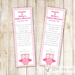 Owl Baby Shower Bookmarks Baby Sprinkle Shower Ideas Girl Printable File Ticket Style Pink Polka Dots Animals Bird Personalized