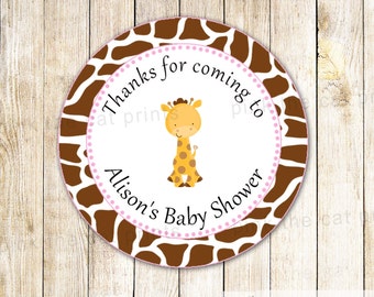 Giraffe Labels Thank You Tags Gift Favor Party Stickers Pink Brown Kids Birthday Party Baby Girl Shower Printable File Personalized
